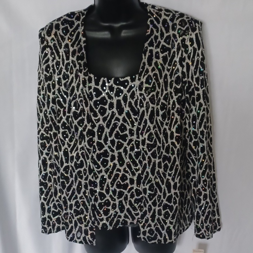 Dressbarn black w silver shimmer  Tank look & Matching cardigan, sewn together